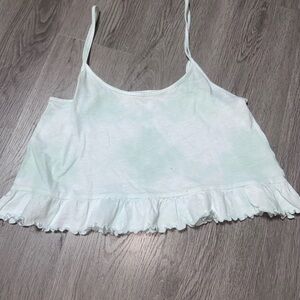 Light Green Tie-Dye Crop Ruffled Women's Top